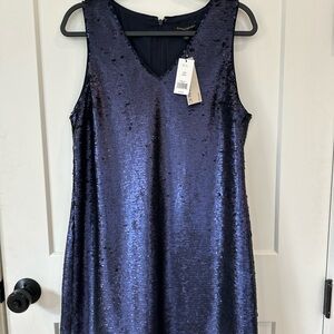 Banana Republic Petites Blue Sequin Sheath Mini Dress V-Neck Cocktail